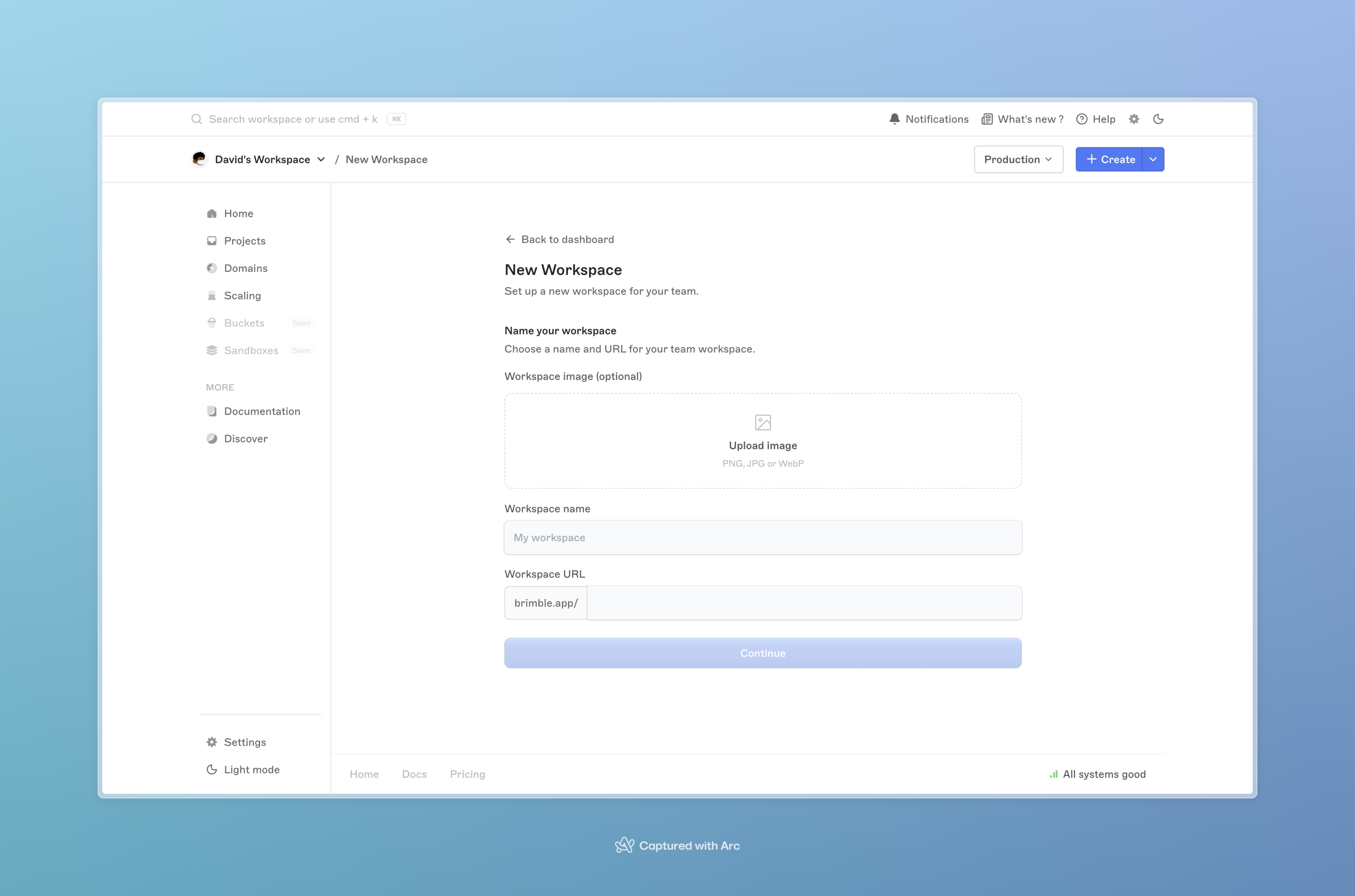 Create a workspace - Brimble