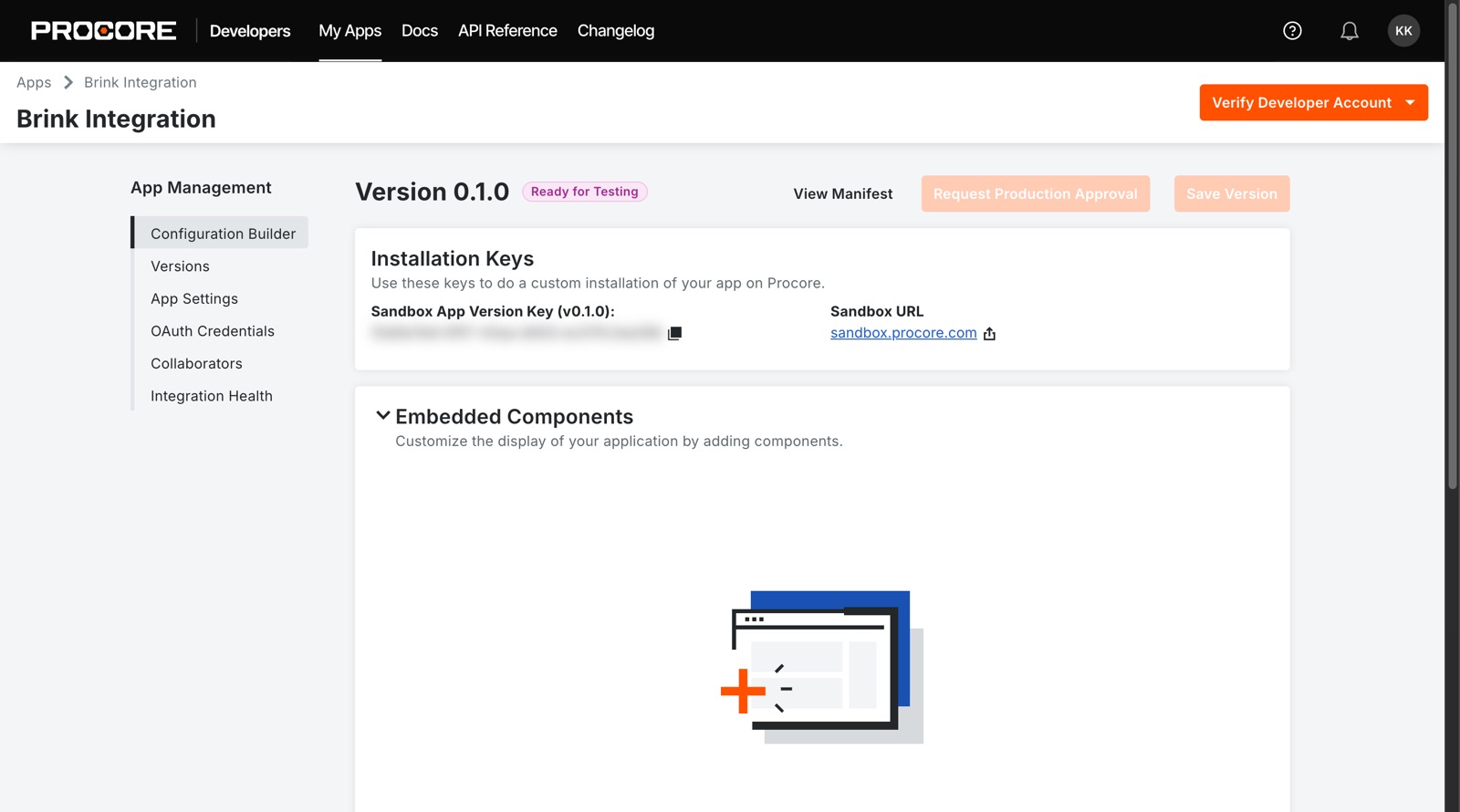Configuration Builder page with the Installation Keys section