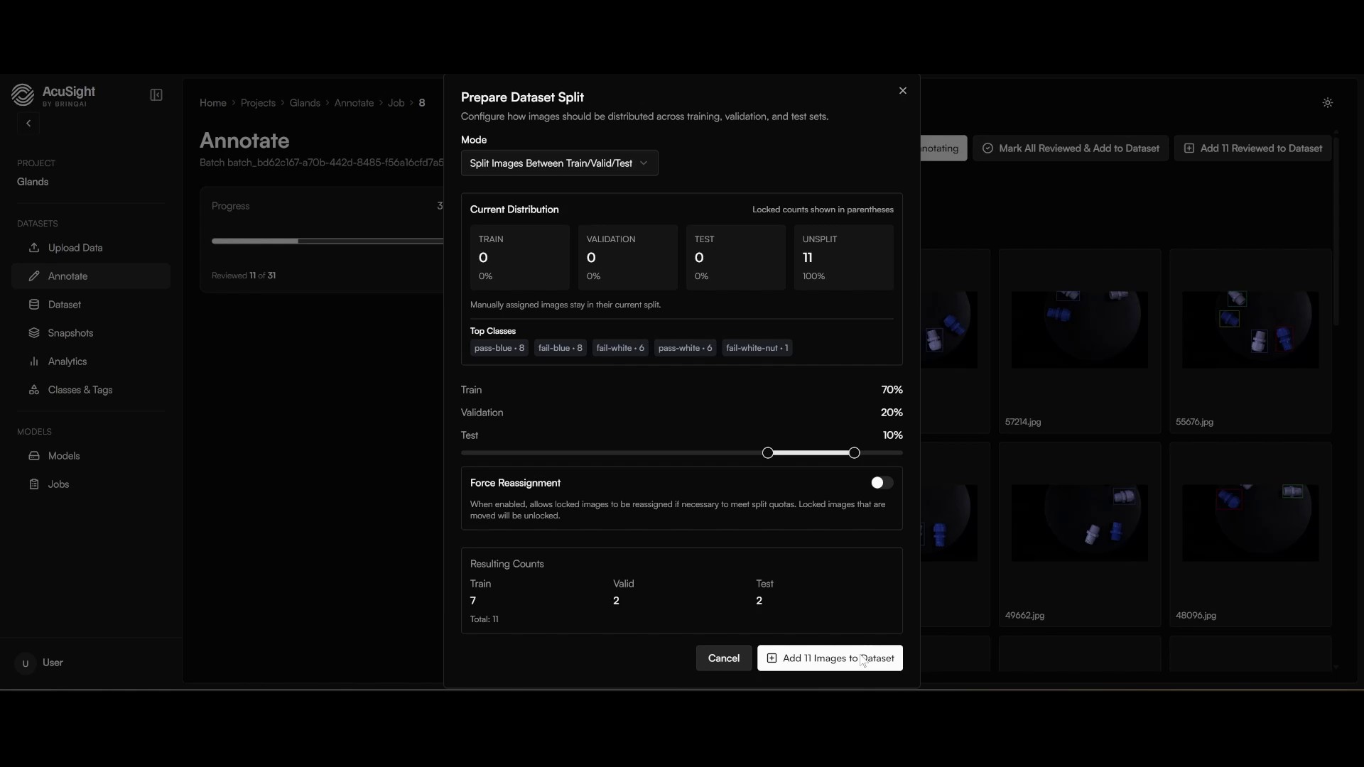 Dataset split