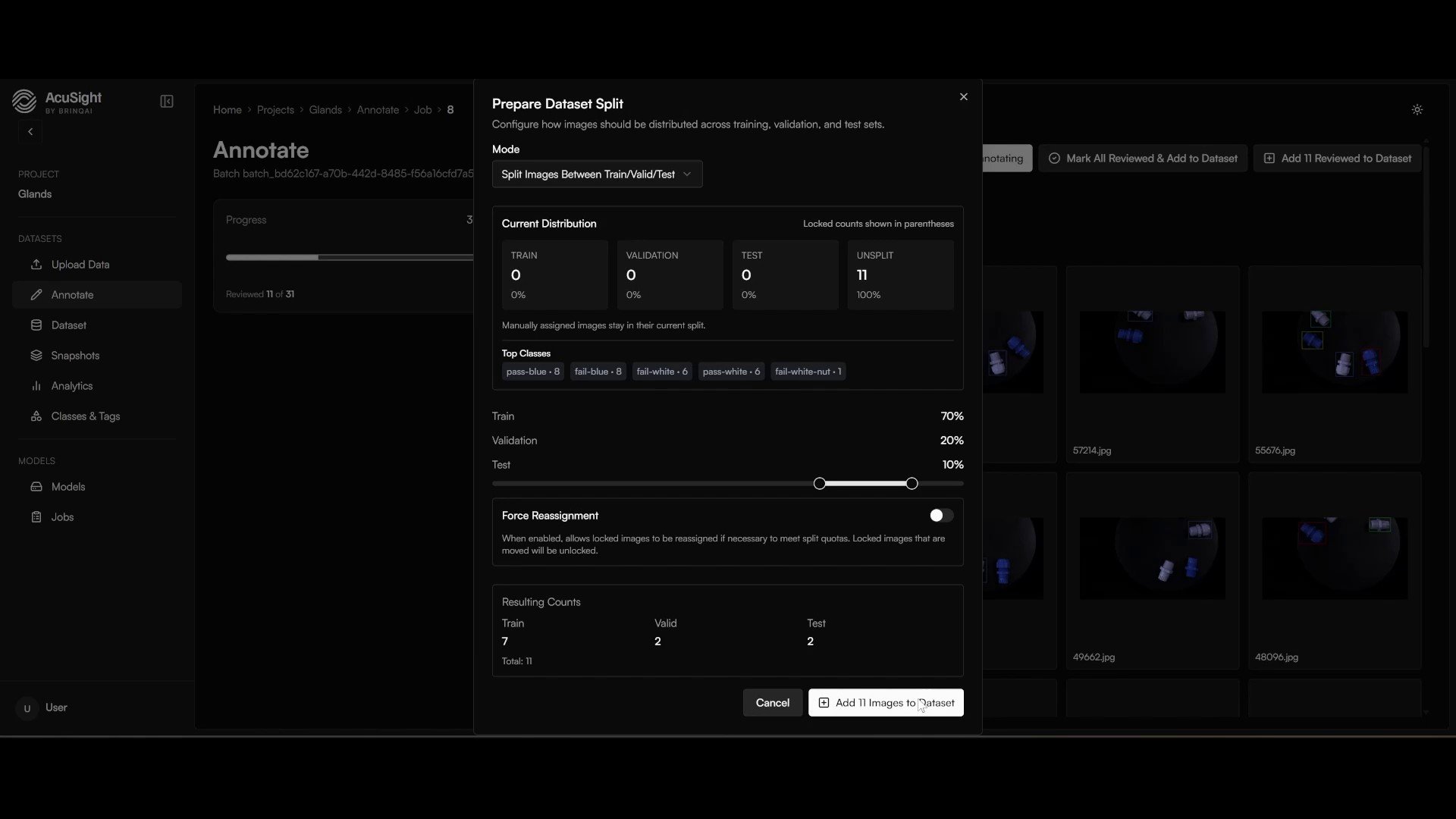 Dataset split