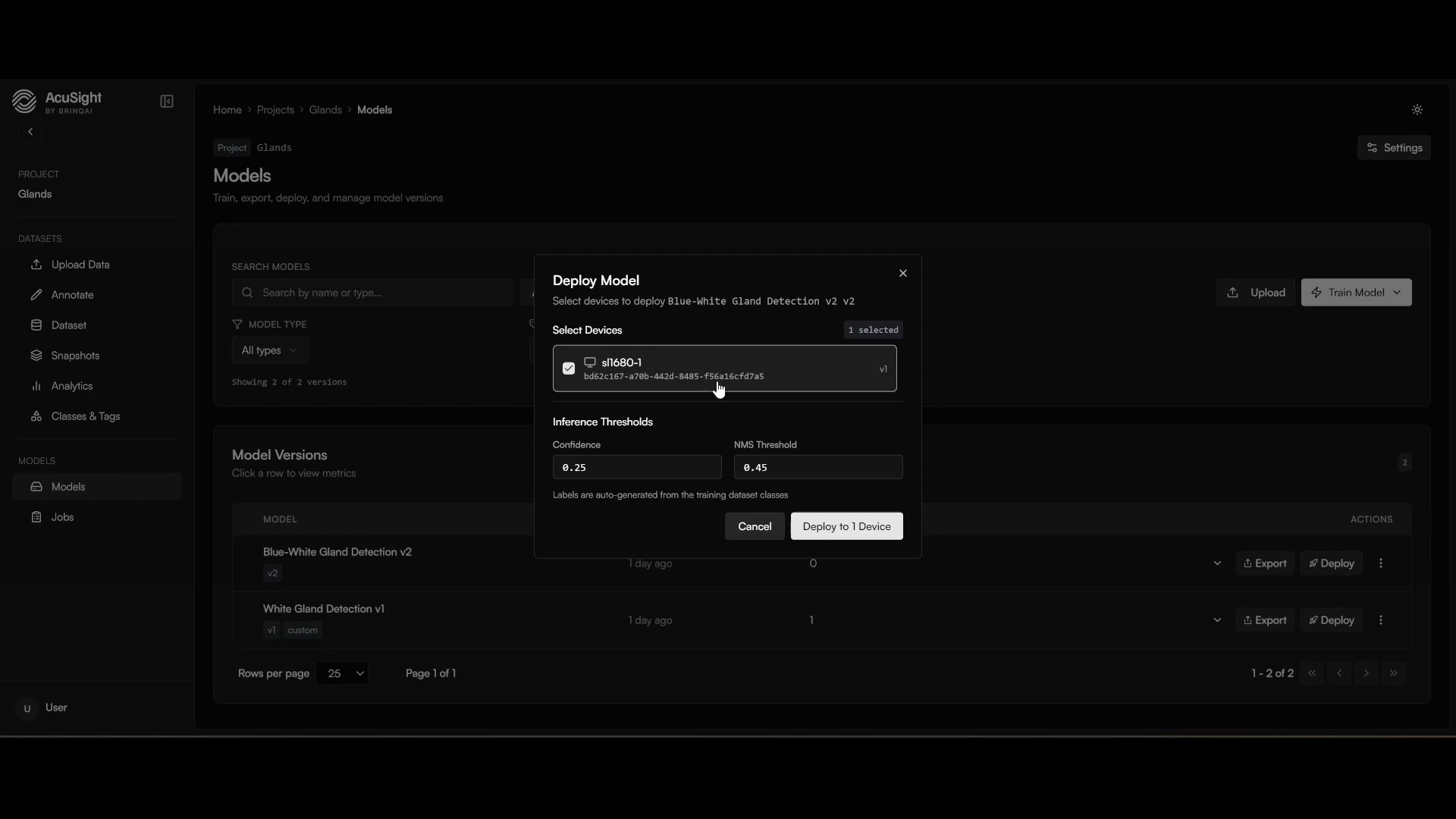 Deploy to a group dialog