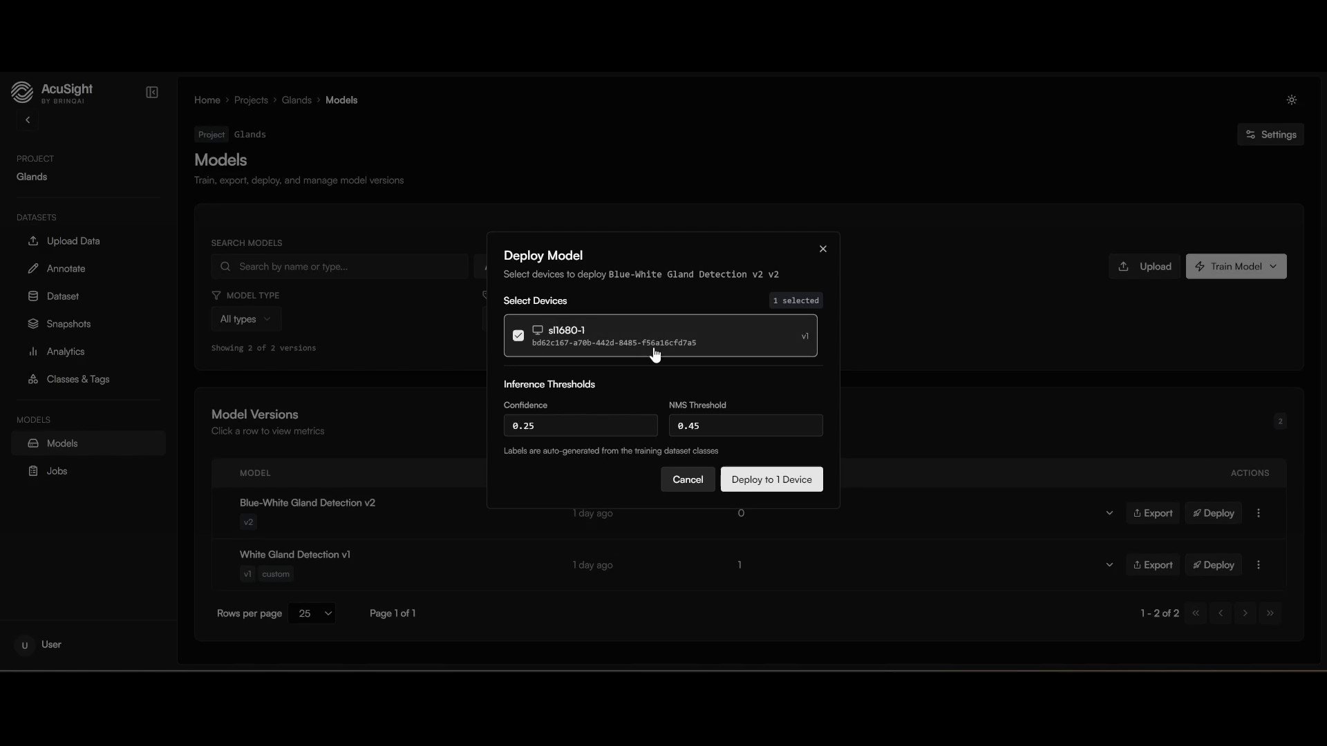 Deploy to a group dialog