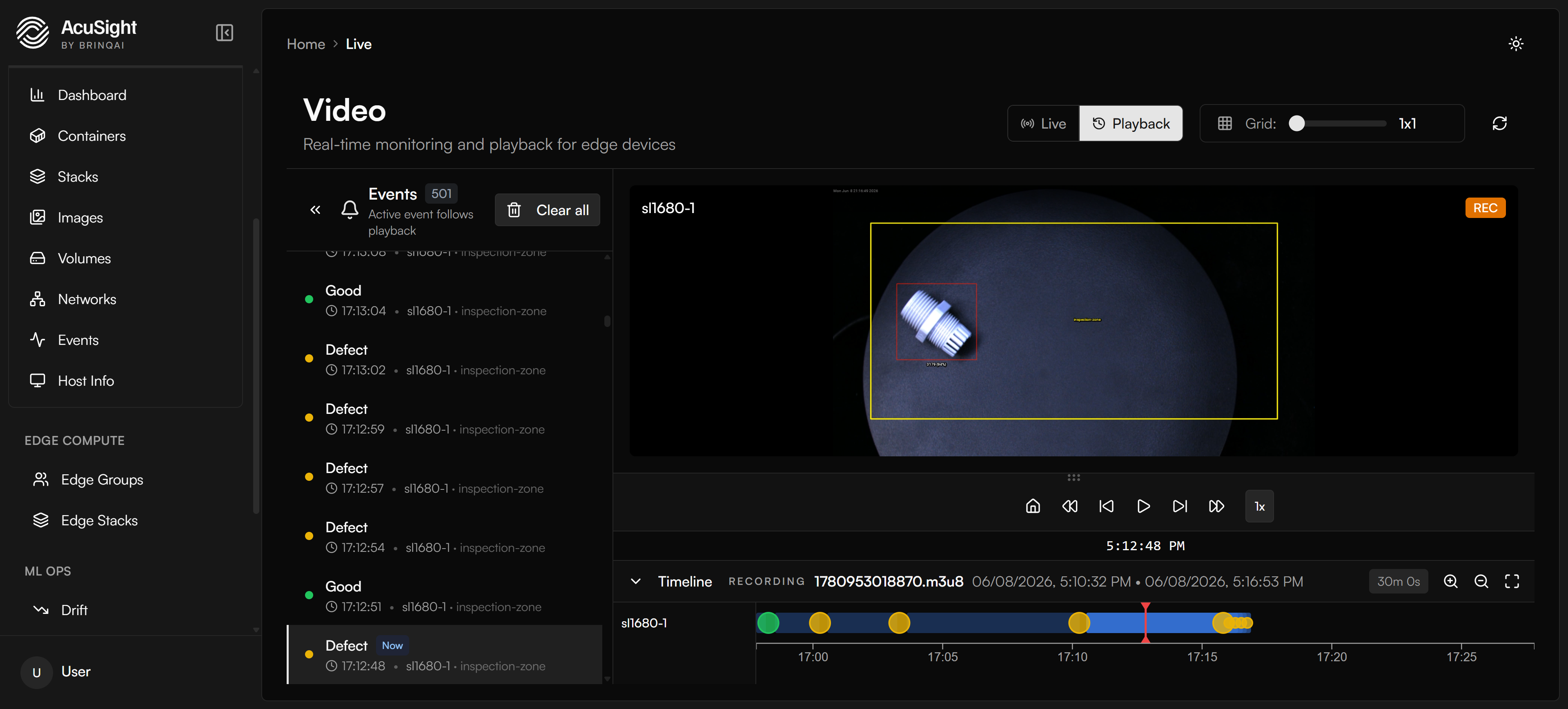 Video Playback with event list and timeline