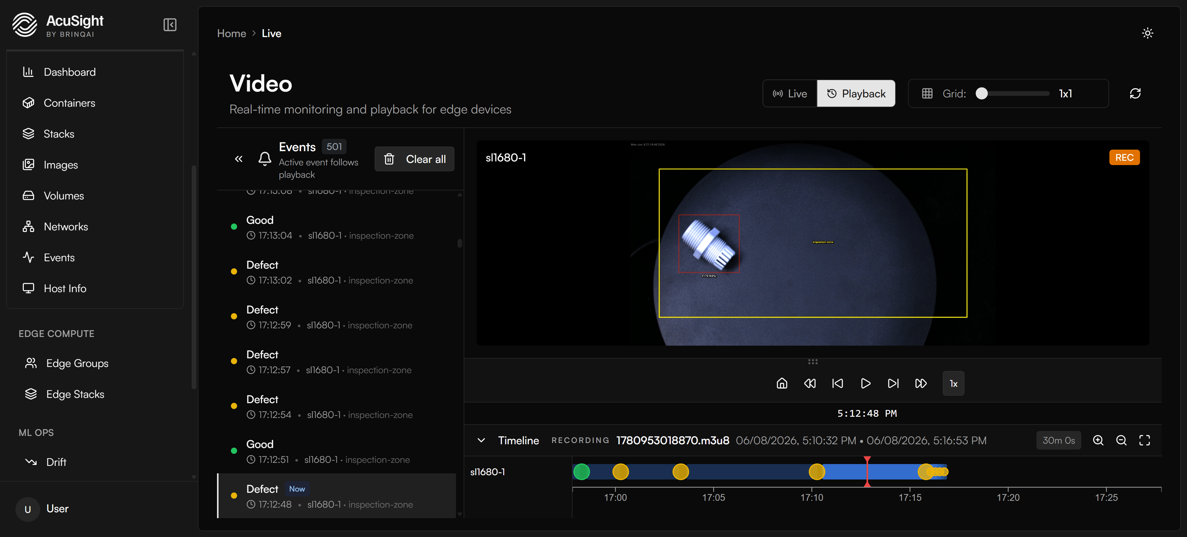 Video Playback with event list and timeline