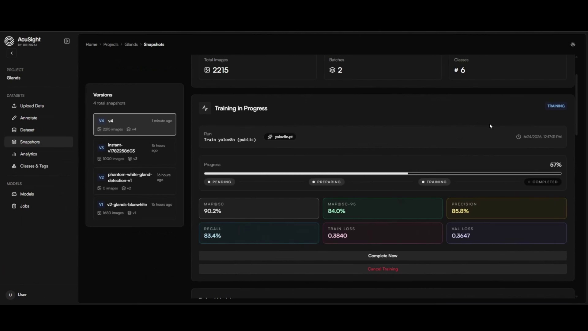 Live training metrics