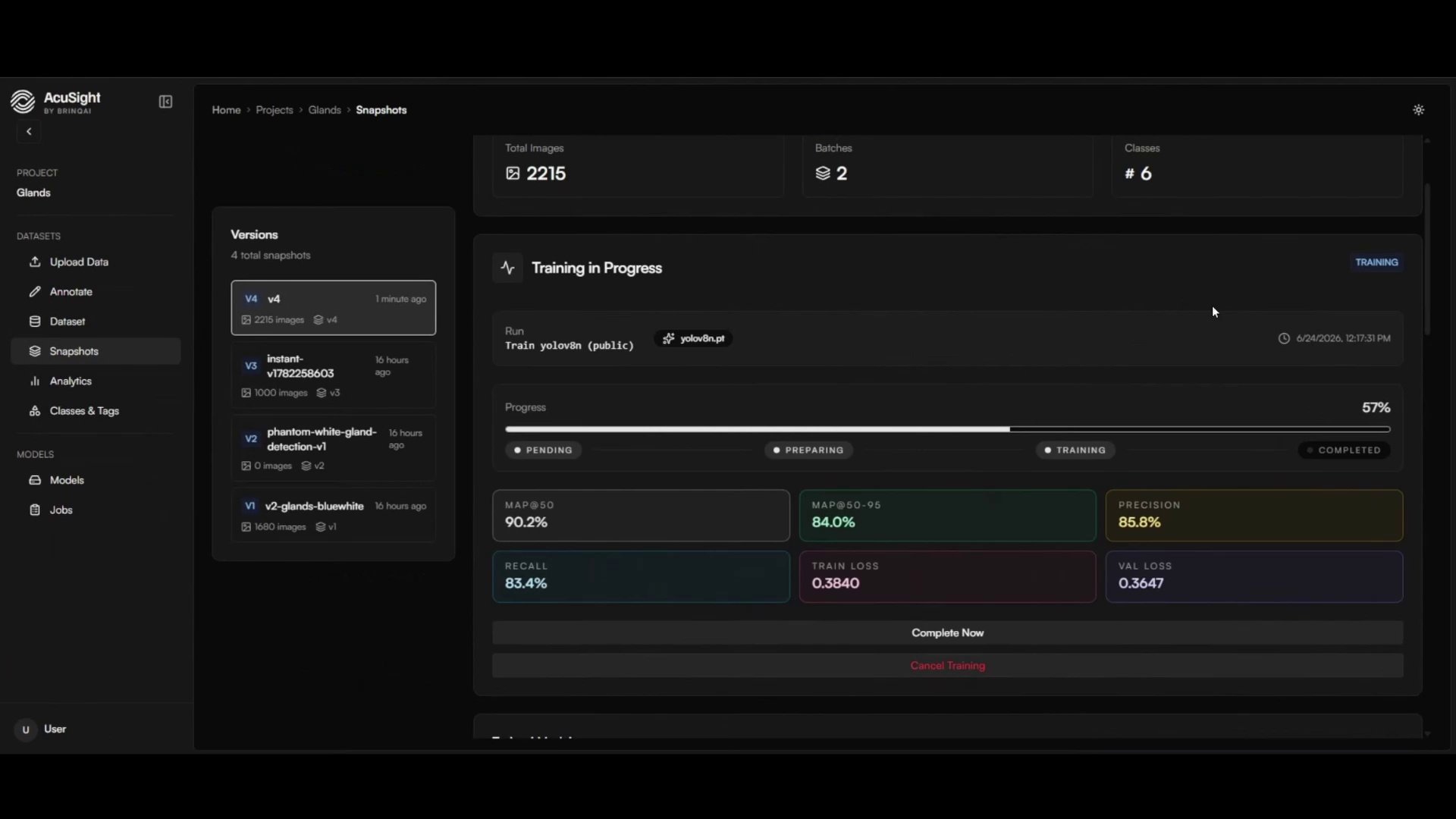 Live training metrics