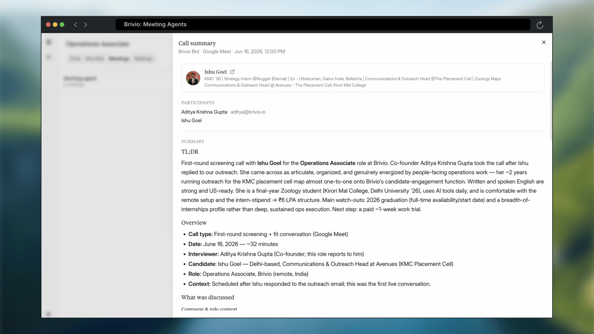 Dashboard summary