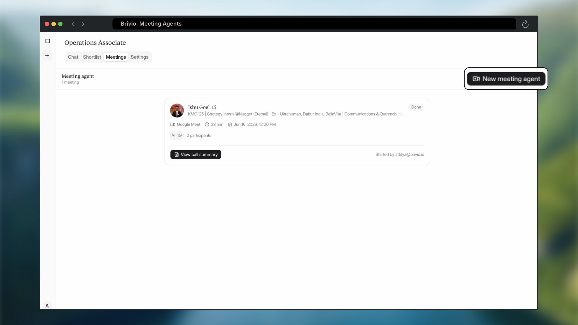 Create a new meeting agent