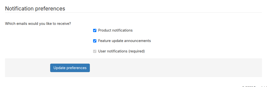 Notification preferences section in user settings