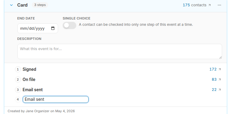 Adding event steps