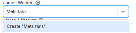 Group drop-down list showing the Create Mets fans option after typing the new group name