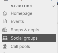 Expanded sidebar with the Social groups link under the navigation heading