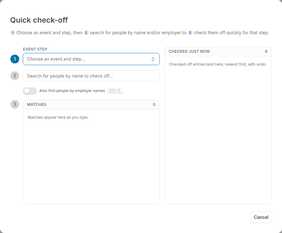Quick check-off dialog