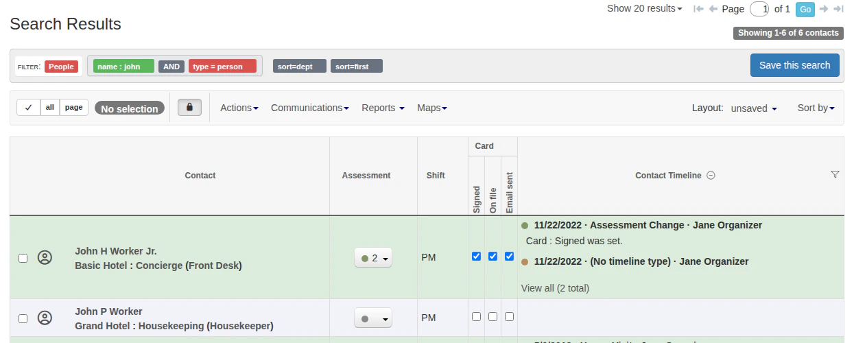 Search results from a Quick Search