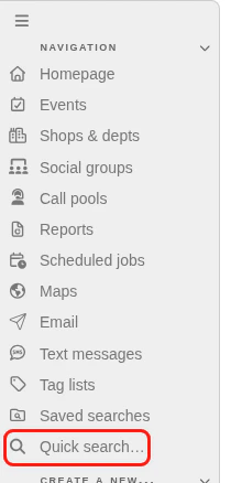 Sidebar with Quick Search link highlighted