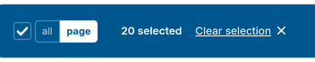 Toolbar showing 20 selected with a Clear selection link
