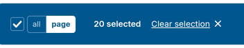 Toolbar showing 20 selected with a Clear selection link
