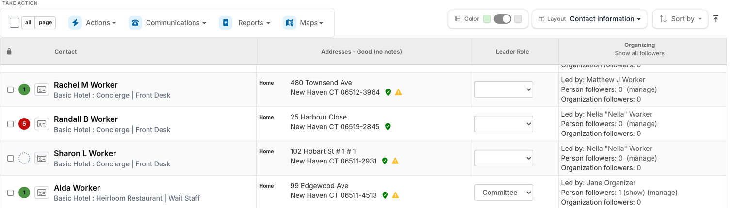 Search results scrolled down with the header locked, keeping the toolbar and column headers pinned at the top