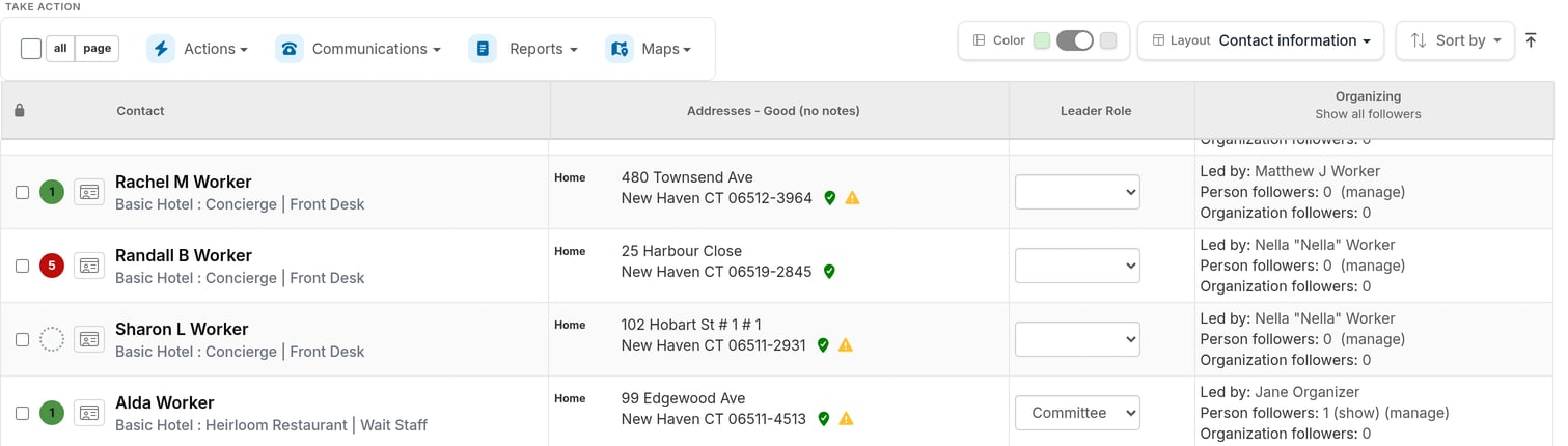 Search results scrolled down with the header locked, keeping the toolbar and column headers pinned at the top