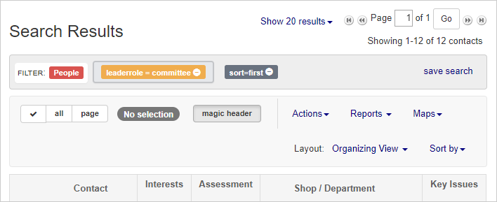 Click to see the saved layouts you can apply to your search results.