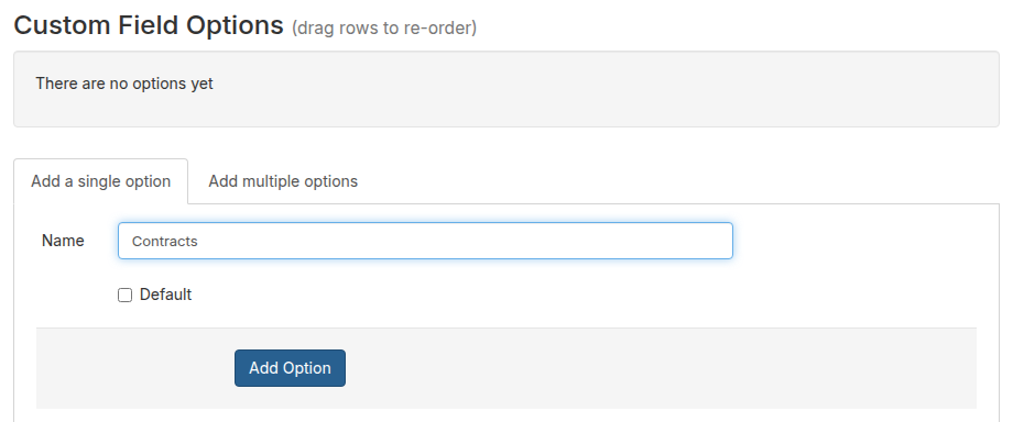Adding custom field options