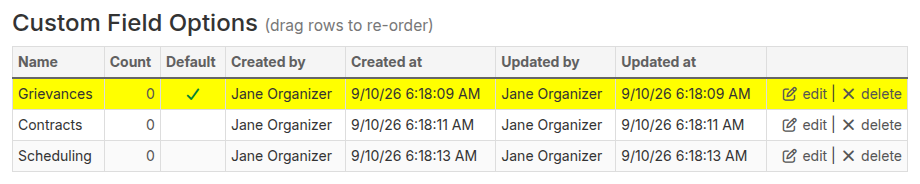 Reordering custom field options