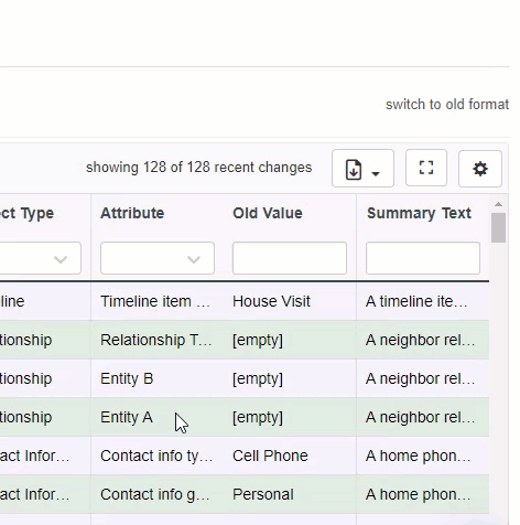 Selecting columns in Change Explorer