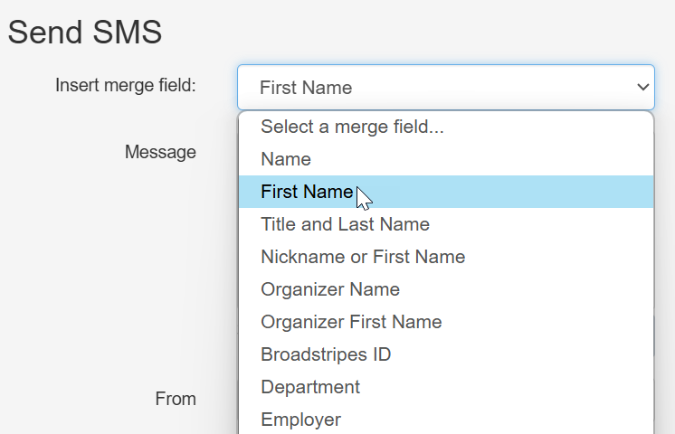 Merge Field - Send SMS