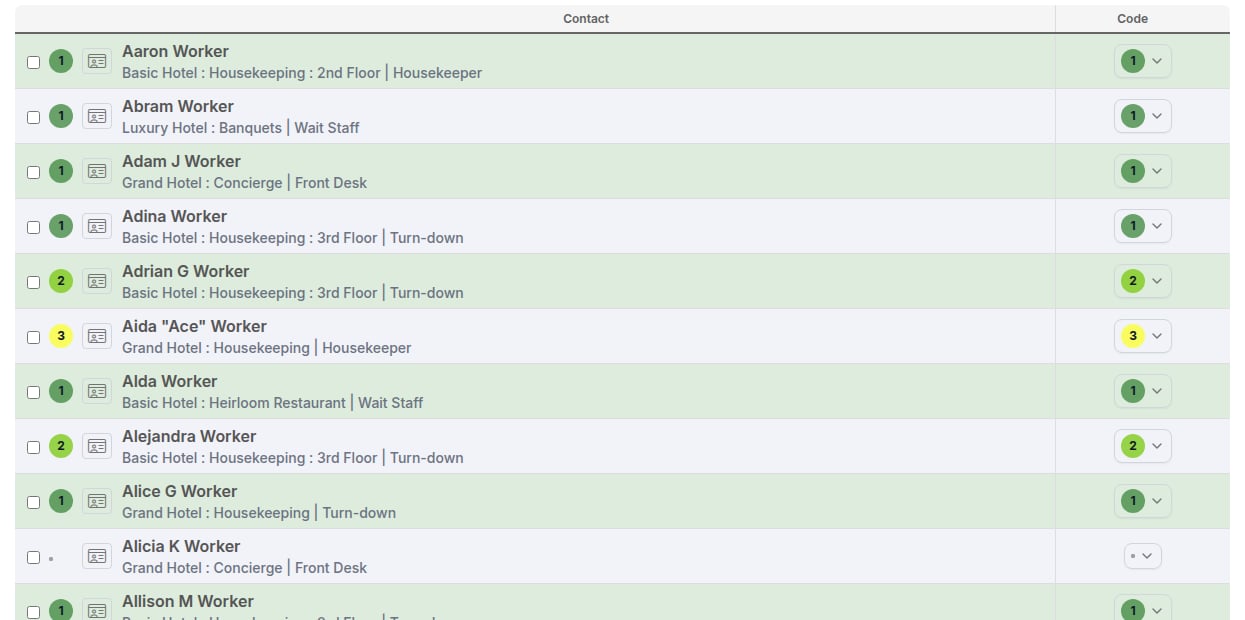 Assessment disc selector in the search results assessment column