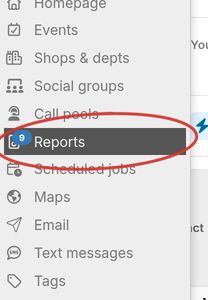 Left navigation expanded with the Reports link highlighted