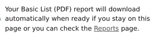 Notification that the PDF report will download automatically when ready
