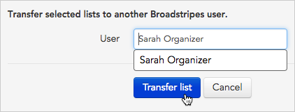Transfer to user dialog