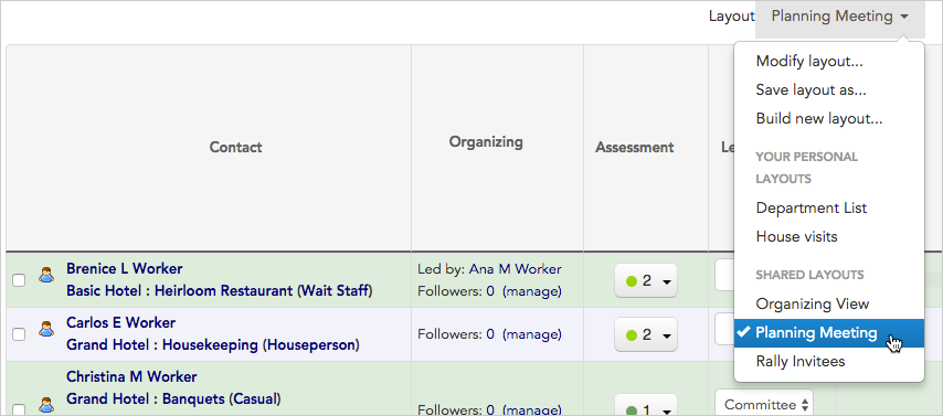 List with layout applied