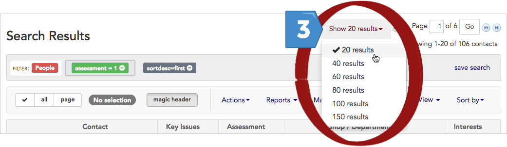 Records per page dropdown