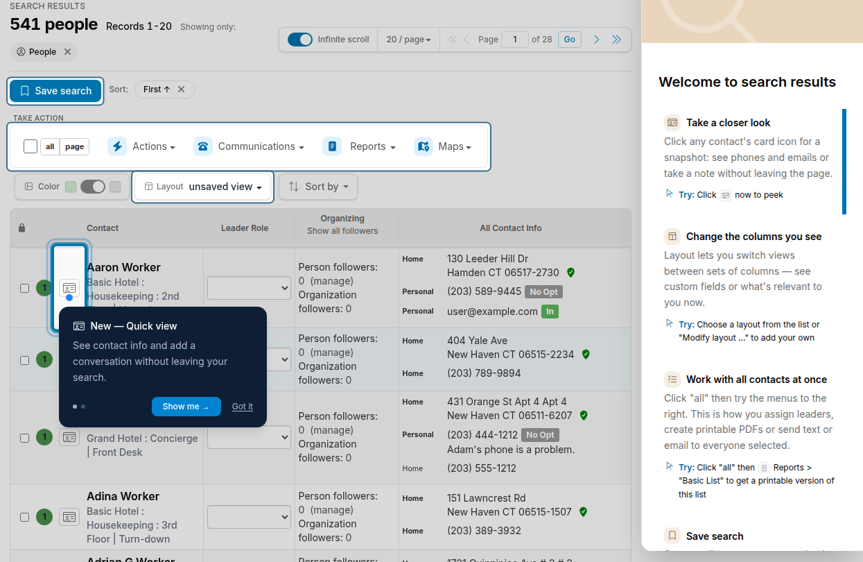 Search results onboarding rail on desktop