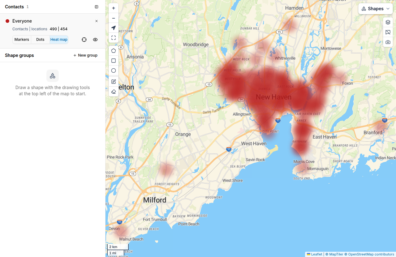 Here are the same contacts shown as a heat map.