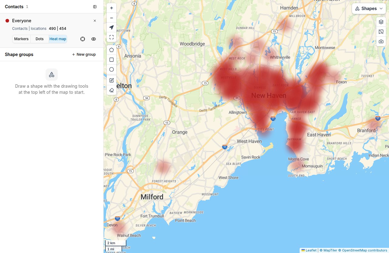 Here are the same contacts shown as a heat map.