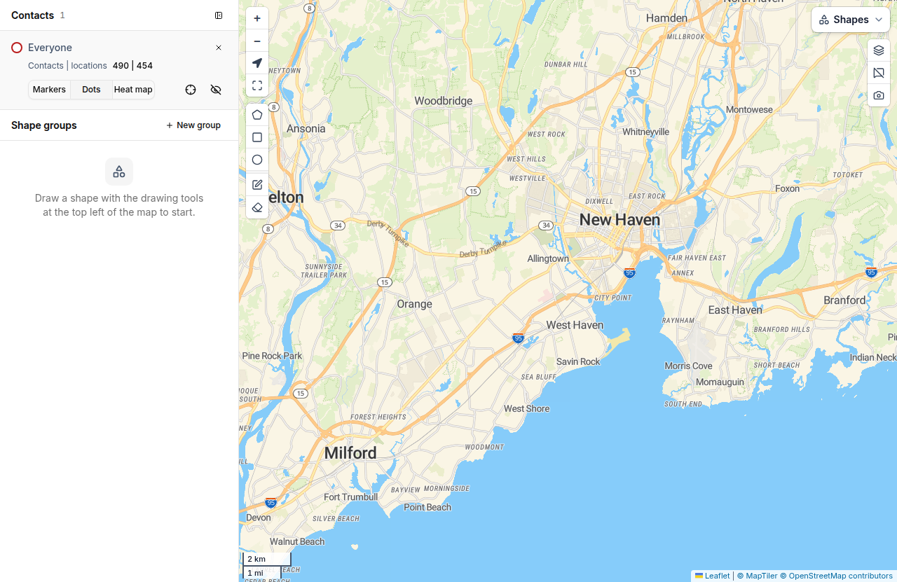 Here, all contacts are shown with dots.