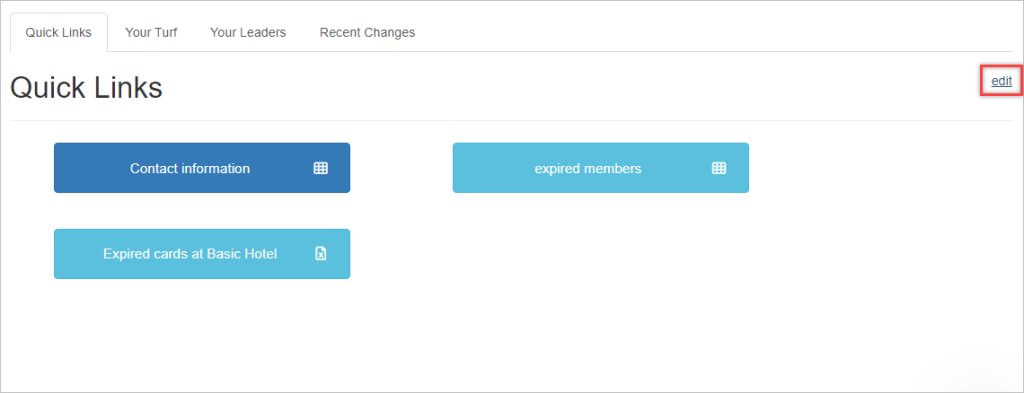 Quick Links tab on load