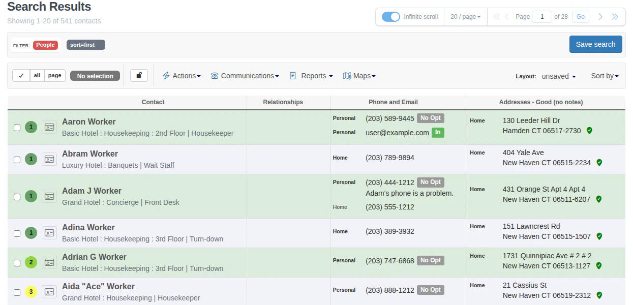 Search results contacts