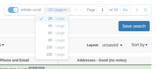 Records per page dropdown