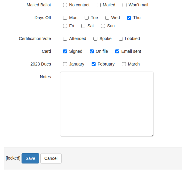 Edit form showing the Notes text area and Save button