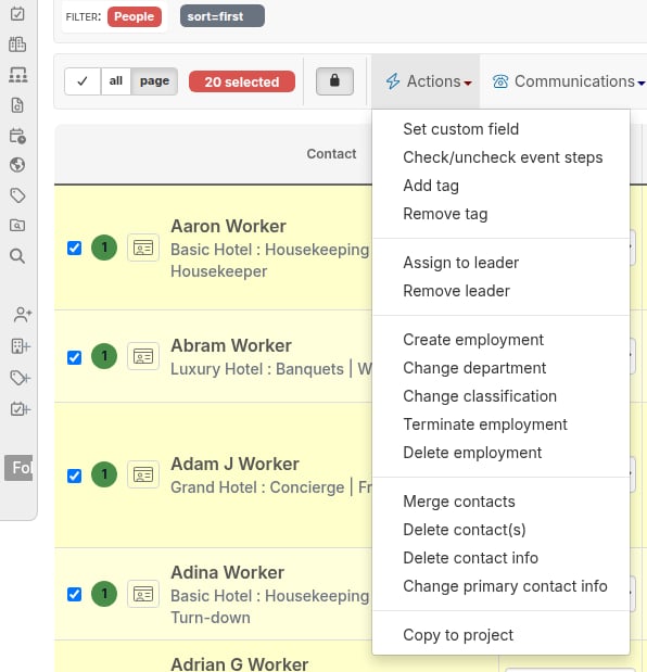 Add tag in Actions menu