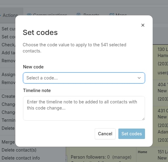 Set assessments dialog