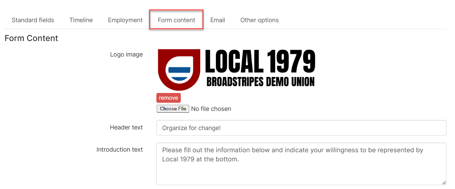 Form Content Tab Choose File
