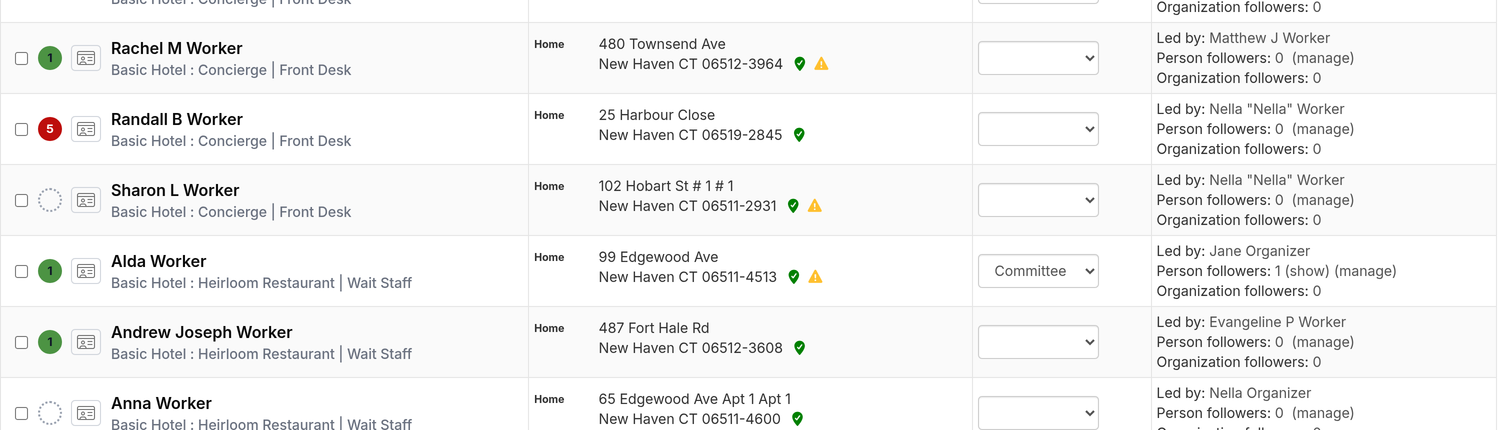 Search results scrolled down with the header unlocked, showing contact rows with no toolbar or column headers