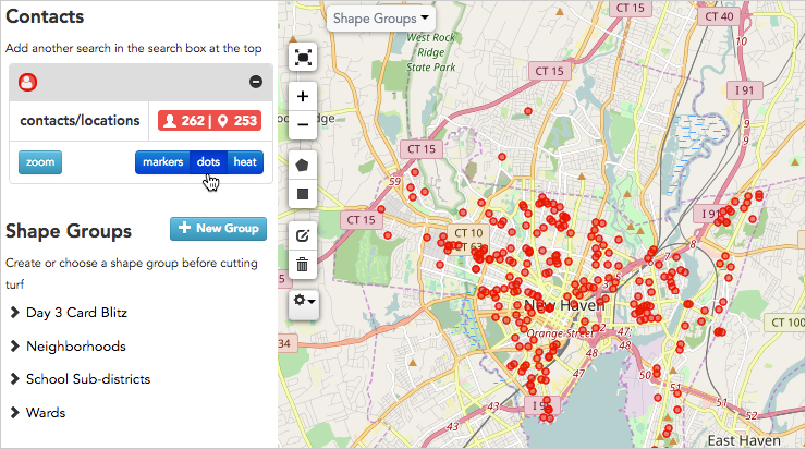 Here, all contacts are shown with dots.