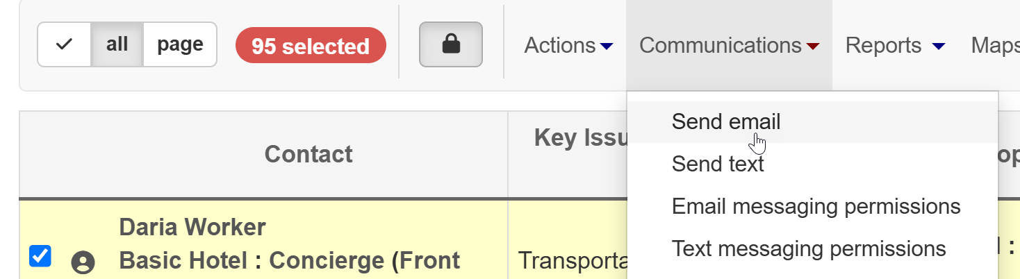 Send email in Communications menu