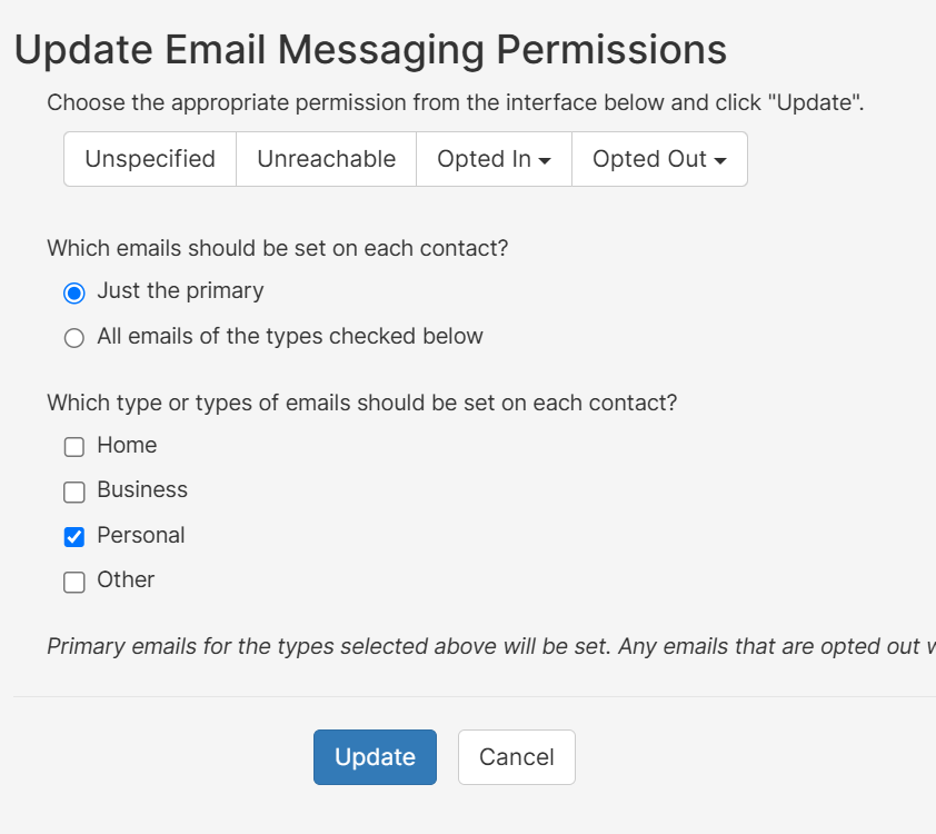 Choose emails to opt in