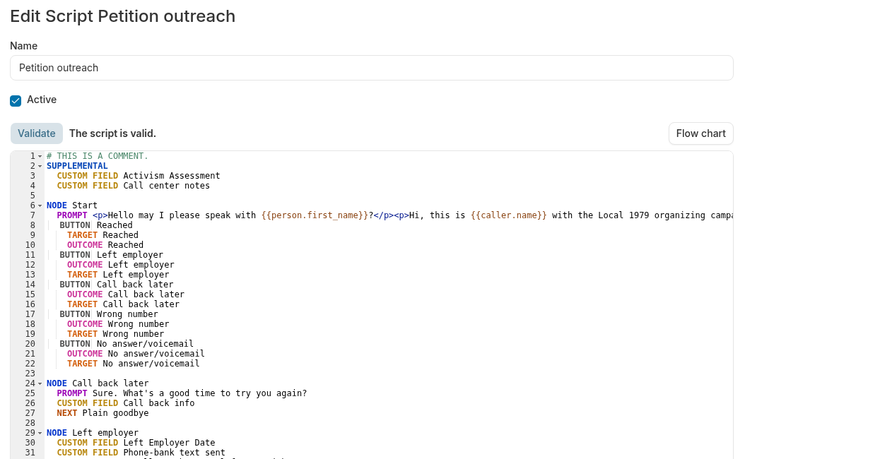 Call script editor